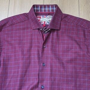 NWOT 7 Downie St Men's Burgundy Checkered Shirt size 4 Medium